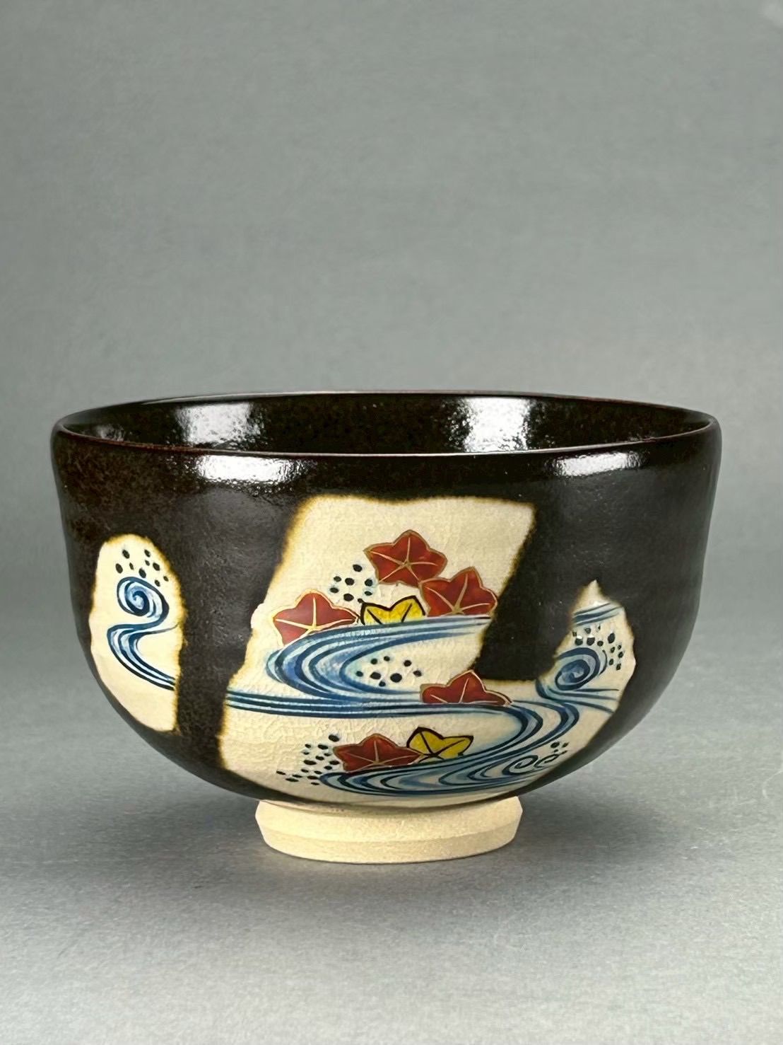 幽玄】人間国宝 柳雨軒 三代 徳田八十吉 正彦銘 色絵 茶道具 抹茶碗