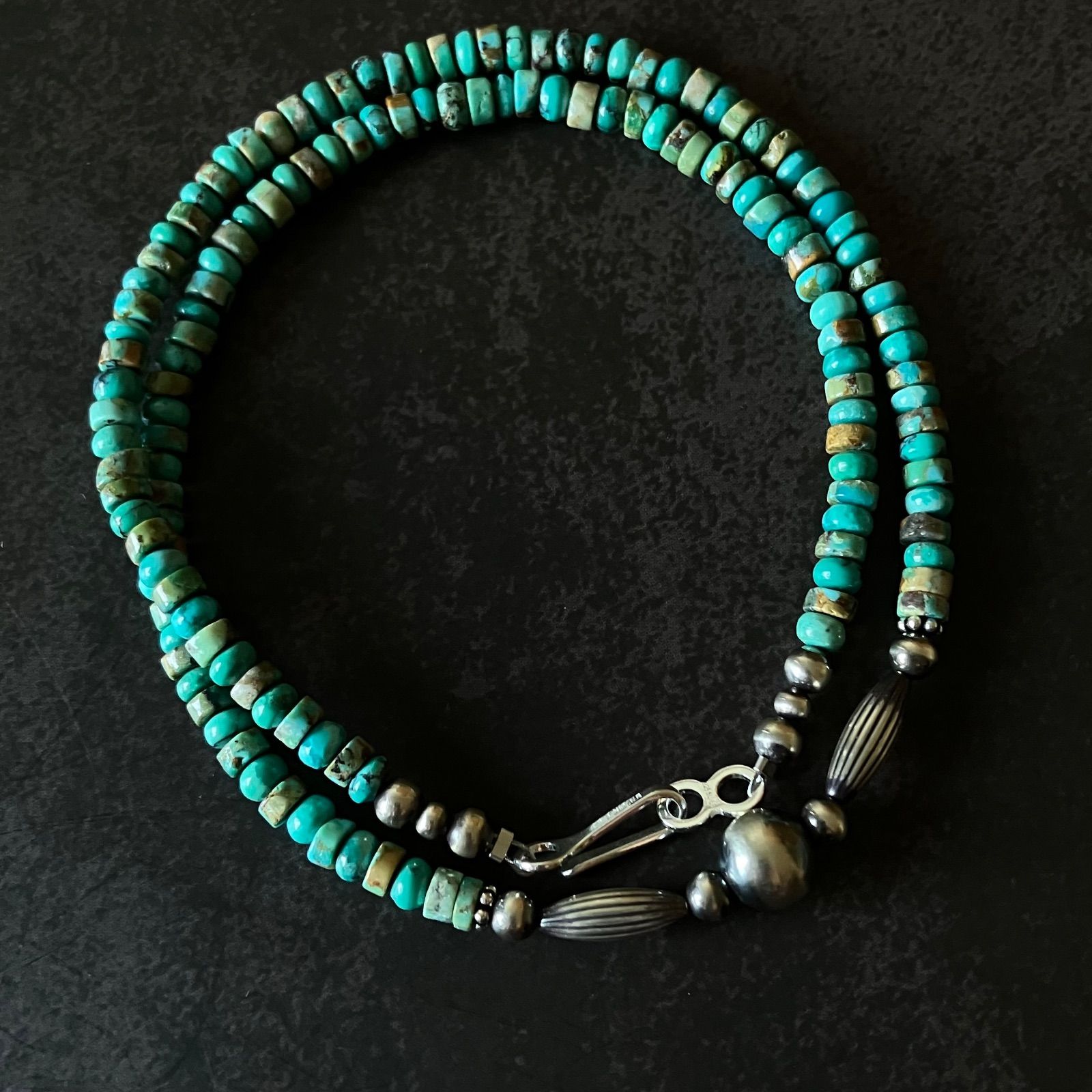 silver925ナバホパール×天然ターコイズのネックレス43.8cm ru