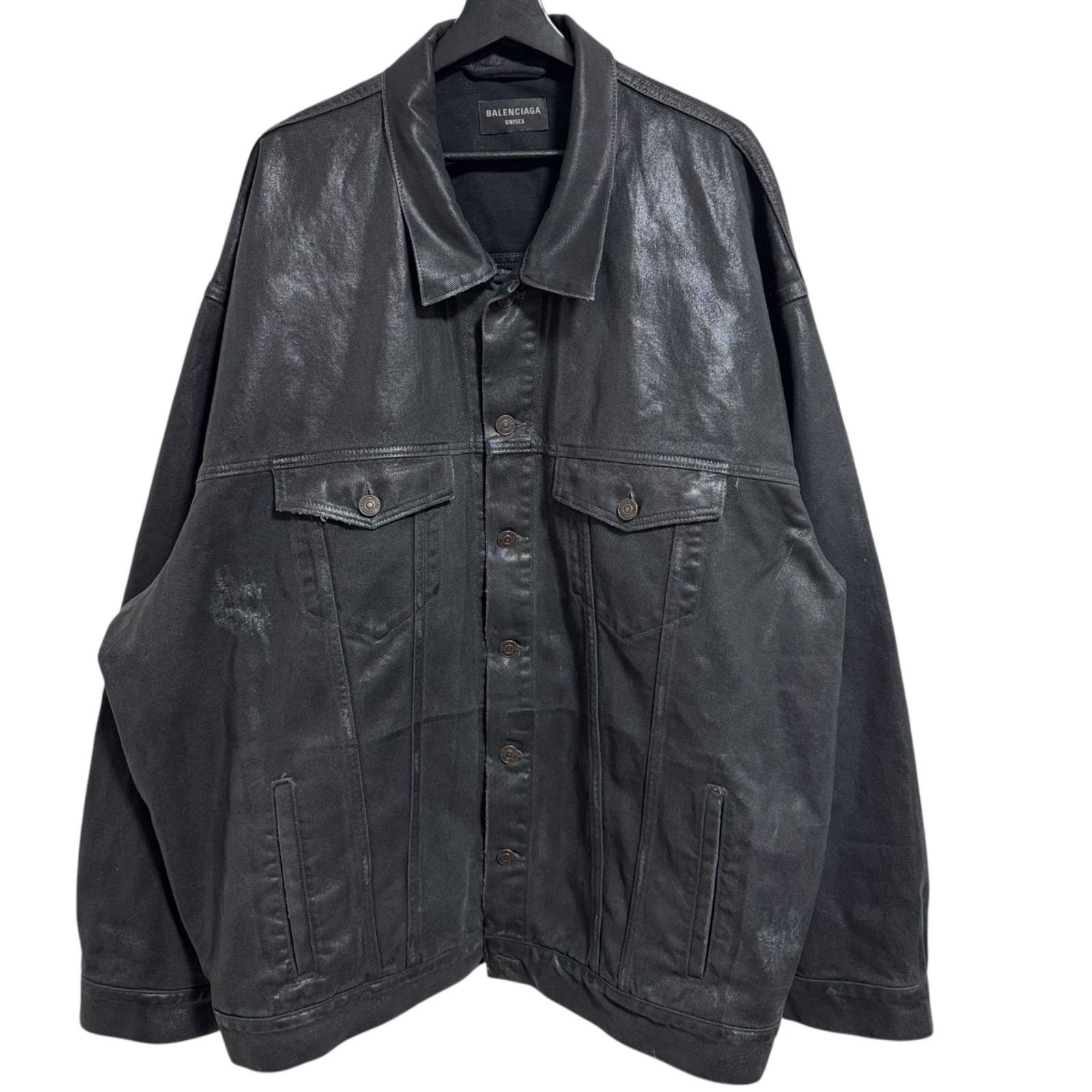BALENCIAGA ダメージ加工デニムジャケット 48 BALENCIAGA】DISTRESSED COATING DENIM JACKET バレンシアガ ダメージ