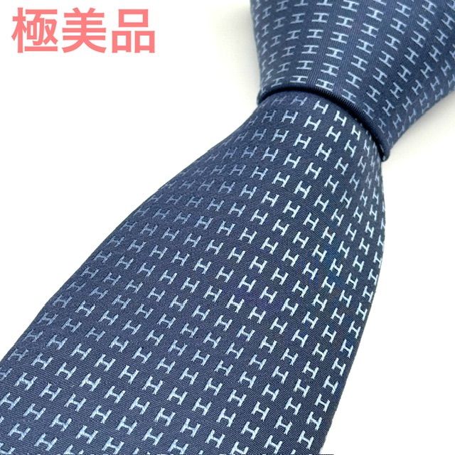 HERMES ファソネ H ジャガード ネイビー 総柄 ネクタイ 1234