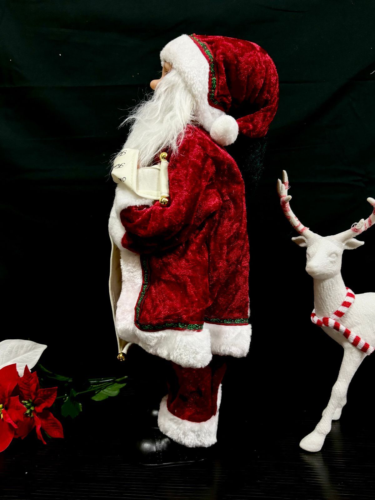 未使⽤ サンタクロース＆ホワイトトナカイ セット ストライプベスト オブジェ ⼈形 フィギア Christmas クリスマ スサイズ45 5 cmと32 cm 七草粥 浴衣