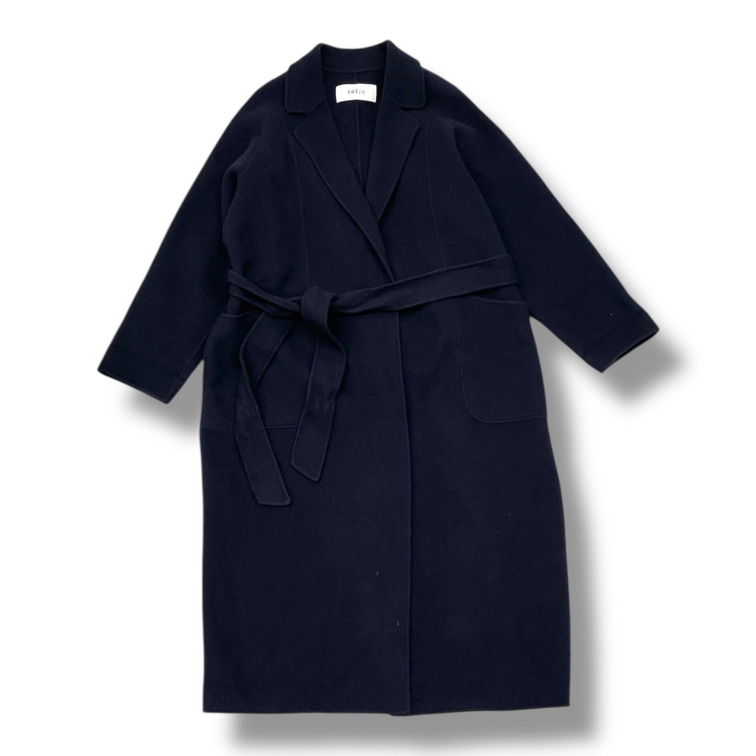 値下げウール リバー ローブ コート ネイビー SOEJU ソージュ ウールリバーローブコート ロングコート アウター