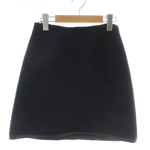 【中古】プラダ PRADA 台形スカート ミニ ウール レザー ツイード 36 XS 紺 ネイビー /XZ ■GY19 レディース プラダ PRADA 台形スカート ミニ ウール レザー ツイード 売れ筋 36 XS