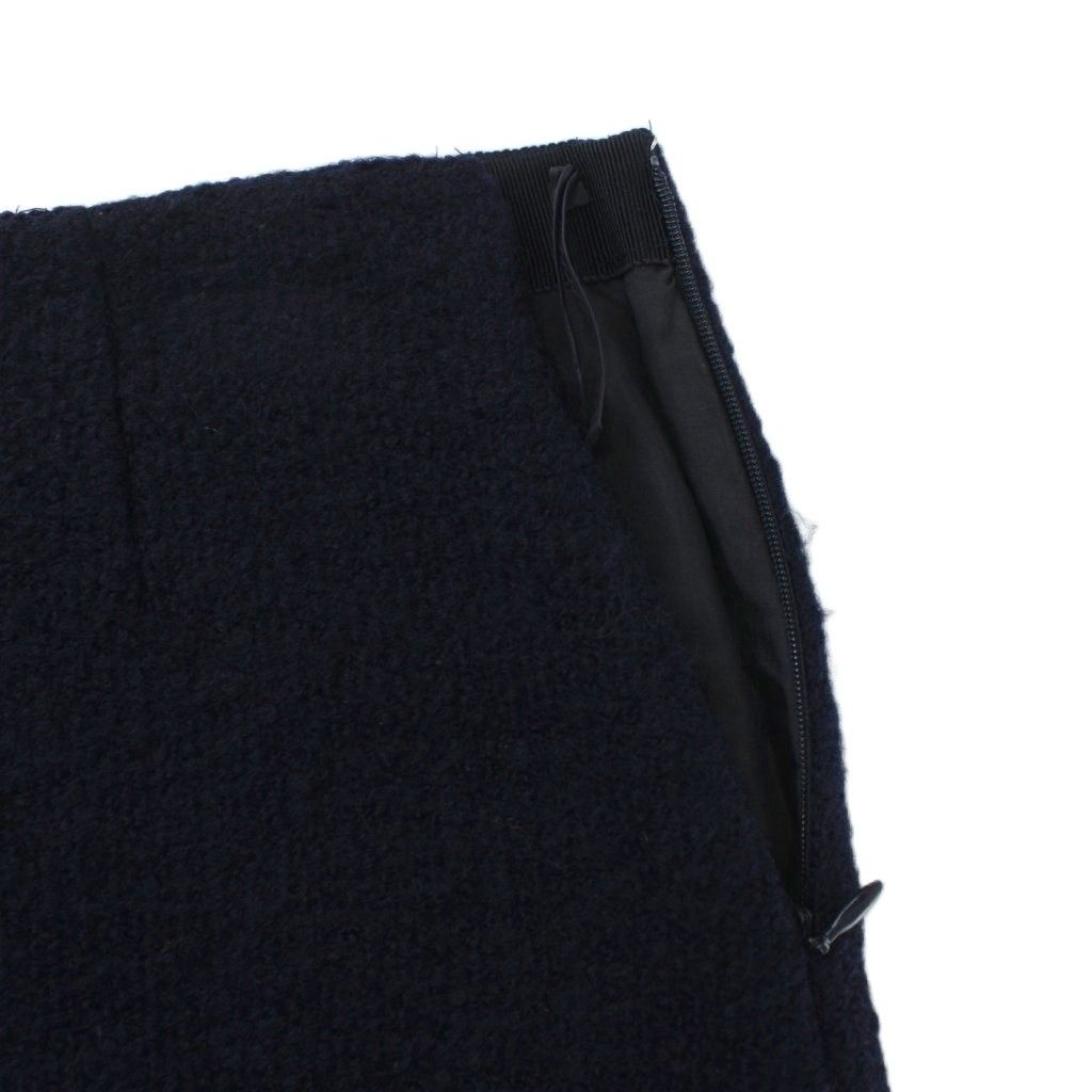 プラダ PRADA 台形スカート ミニ ウール レザー ツイード 36 XS 紺