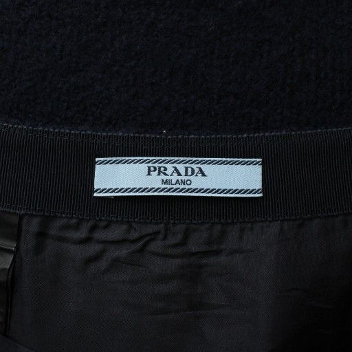 【中古】プラダ PRADA 台形スカート ミニ ウール レザー ツイード 36 XS 紺 ネイビー /XZ ■GY19 レディース プラダ PRADA 台形スカート ミニ ウール レザー ツイード 売れ筋 36 XS