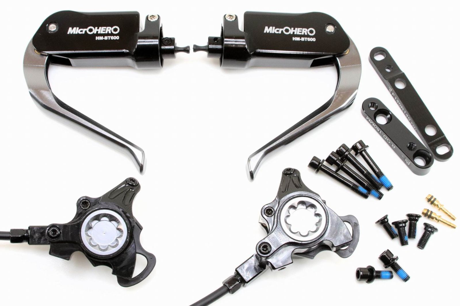 MicrOHERO マイクロヒーロー 超軽量 油圧ディスクブレーキ TT用 ブルホーン用 ブレーキレバー フラットマウント キャリパー HM BT 600 前後セット ブラック