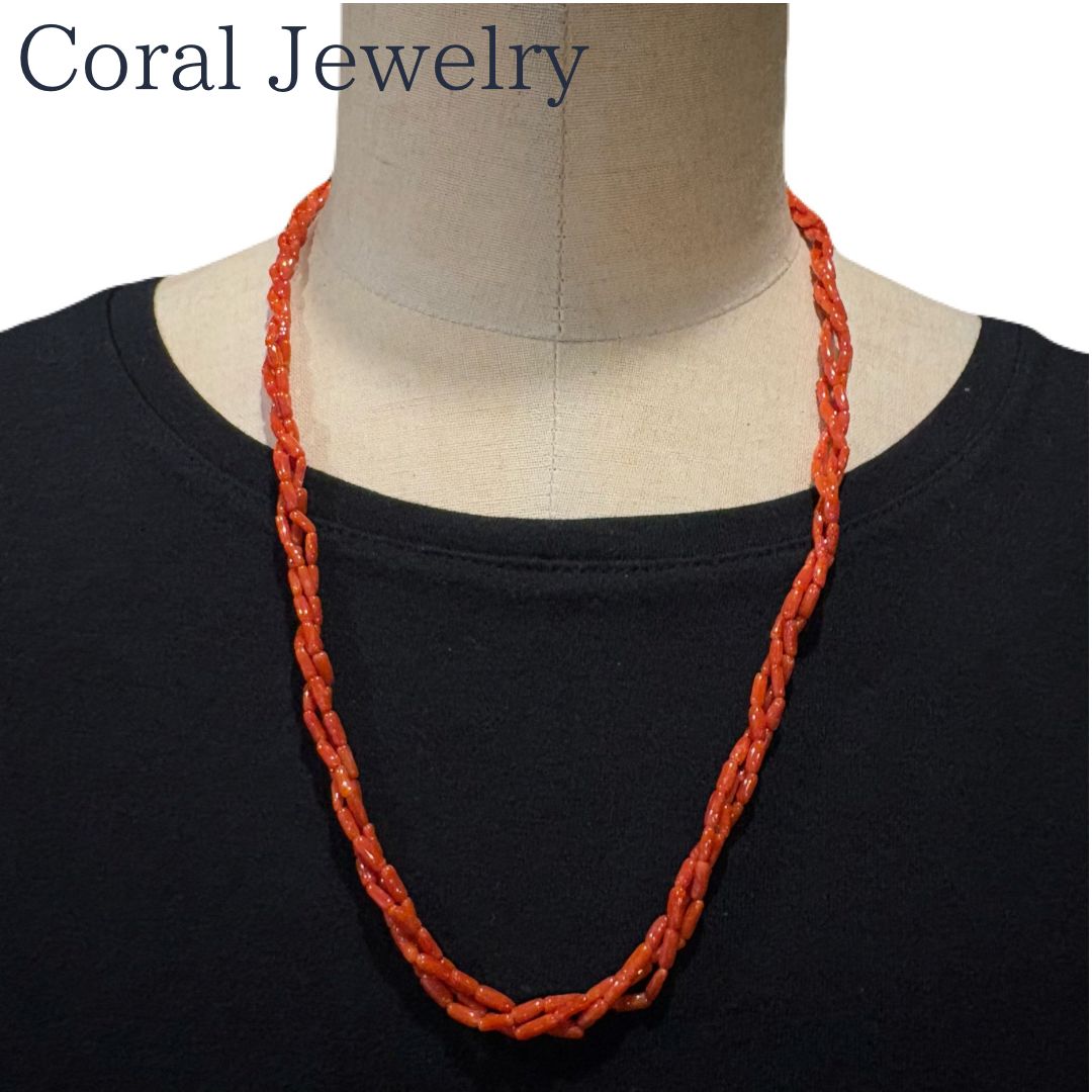 J*社様 美品✨本珊瑚 3連ネックレス 赤珊瑚 サンゴ シルバー金具 約60cm 天然赤珊瑚 3連ネックレス ロング 約59cm シルバーメッキ金具 本珊瑚