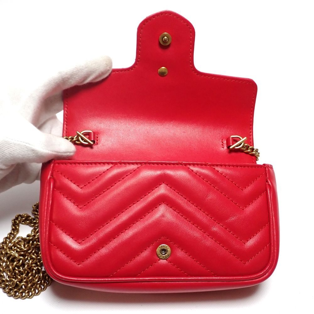 GUCCI】 グッチ GGマーモント ミニチェーンショルダー レッド 赤