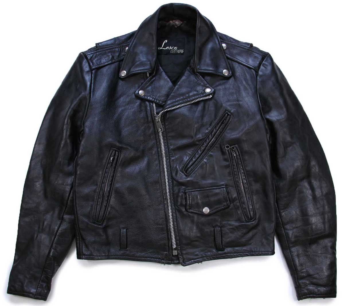 70s Lesco LEATHERS キルティングライナー ダブルライダース レザージャケット 黒★ビンテージ ブラック ダメージ ボロ