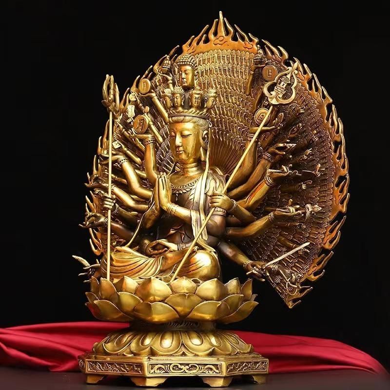 千手観音 菩薩 像 黄金 ブロンズ 観音 女神 仏教 開運 恋愛運 健康運