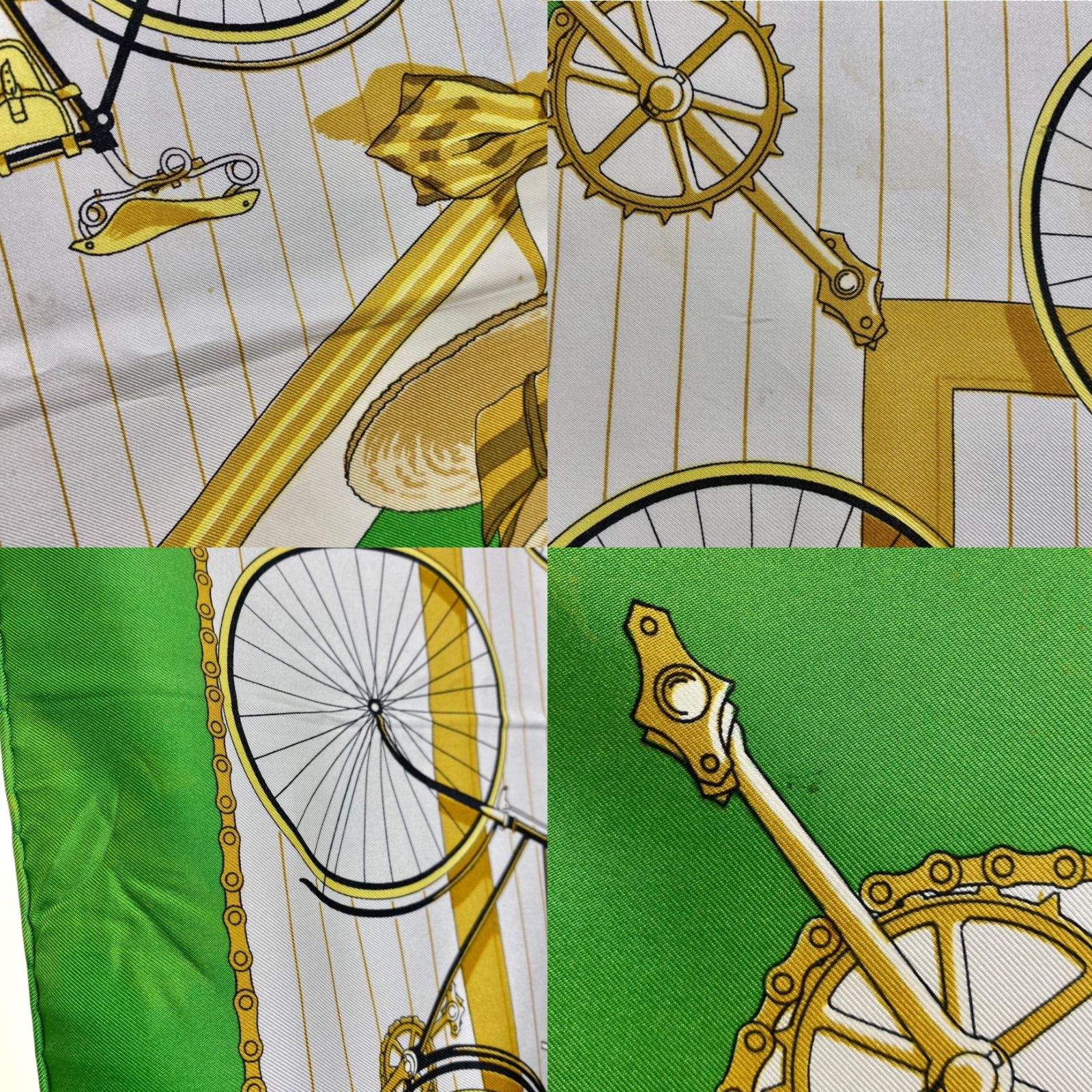 エルメス カレ90 LES BECANES シルクスカーフ 自転車 グリーン HERMES