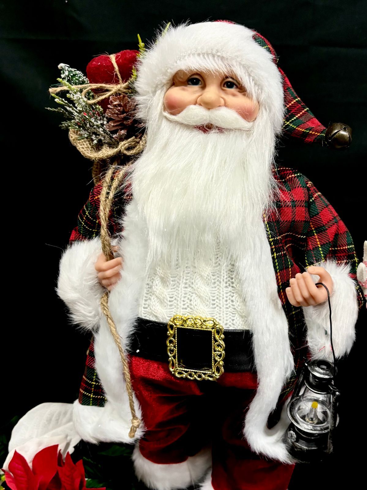 未使⽤ サンタクロース＆ホワイトトナカイ セット チ ェックガウン オブジェ ⼈形 フィギア Christmas クリス マス サイズ45 5 cm 32