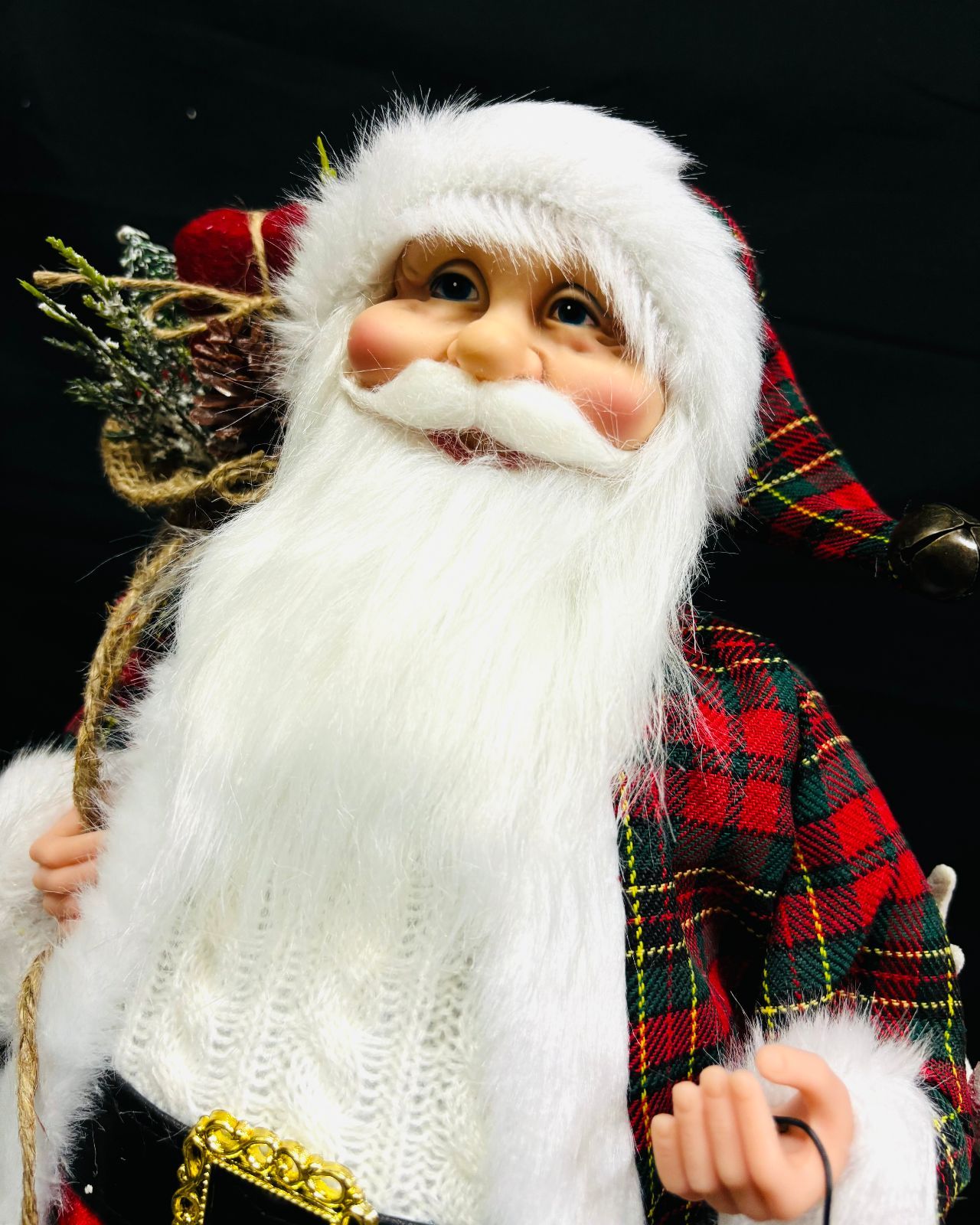 未使⽤ サンタクロース&ホワイトトナカイ セット チ ェックガウン オブジェ ⼈形 フィギア Christmas クリス マス サイズ45 5 cm 32