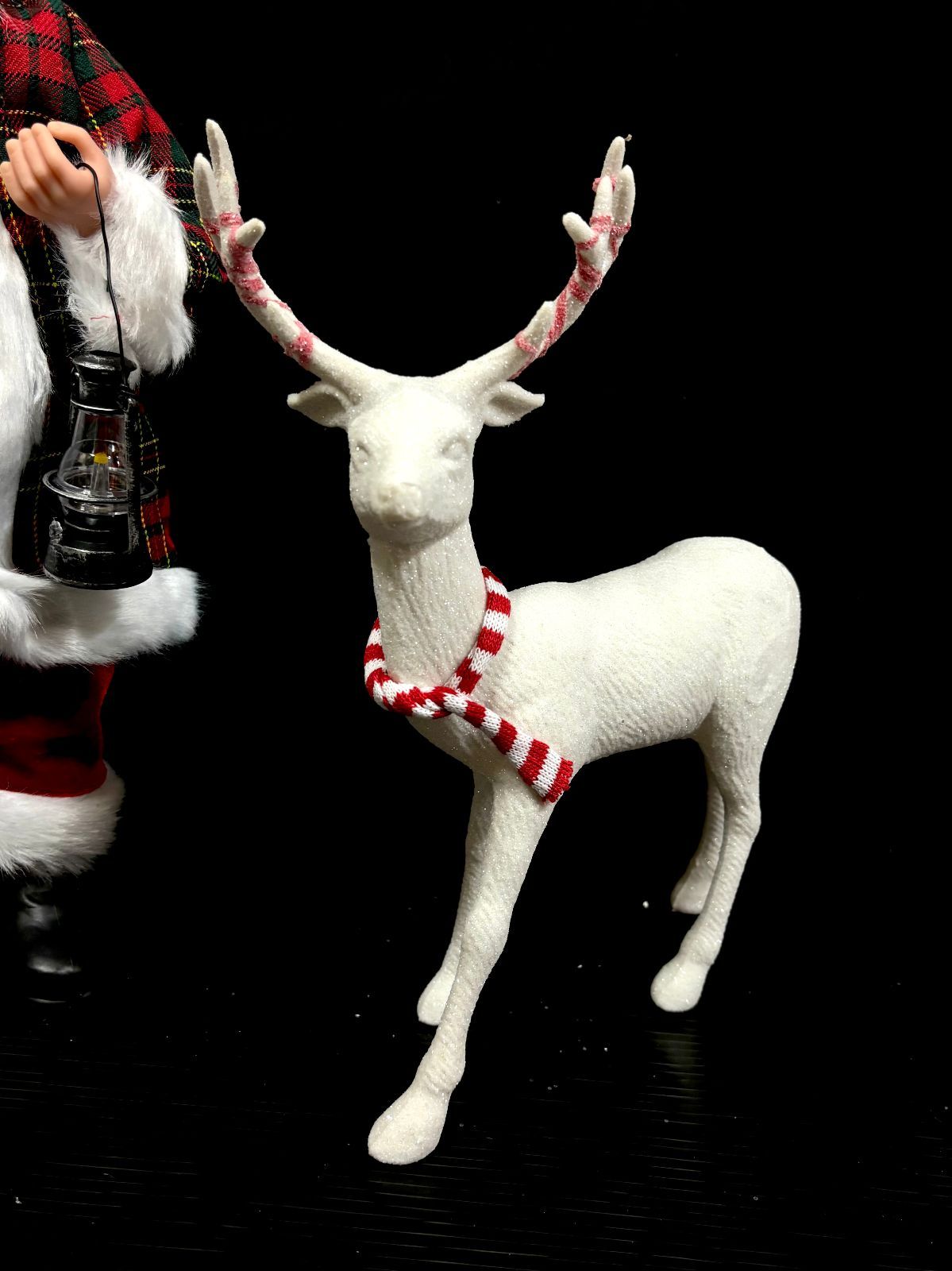 未使⽤ サンタクロース&ホワイトトナカイ セット チ ェックガウン オブジェ ⼈形 フィギア Christmas クリス マス サイズ45 5 cm 32