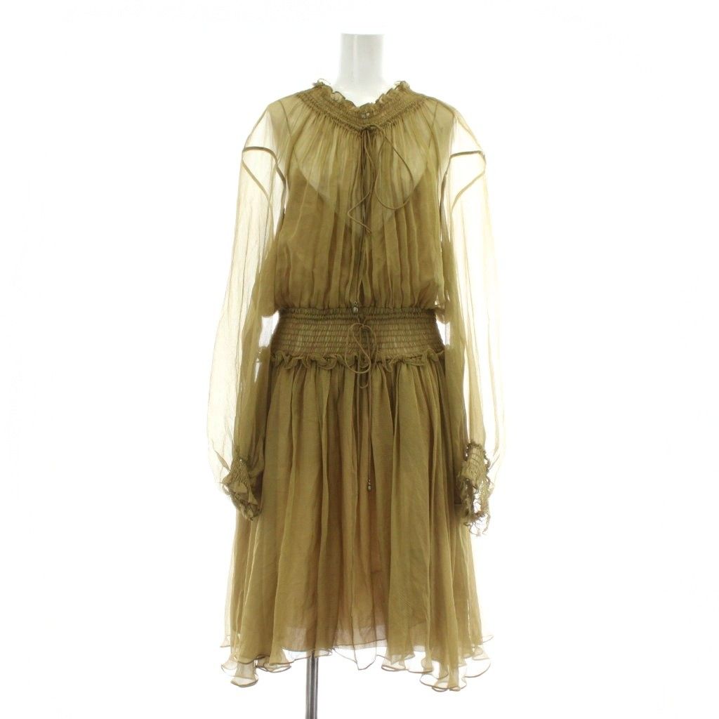 Chloé クロエ ワンピース シルク100% フリル　シアー　フランス製 クロエ CHLOE ワンピース 絹 シルク 長袖 シフォン シアー ひざ丈