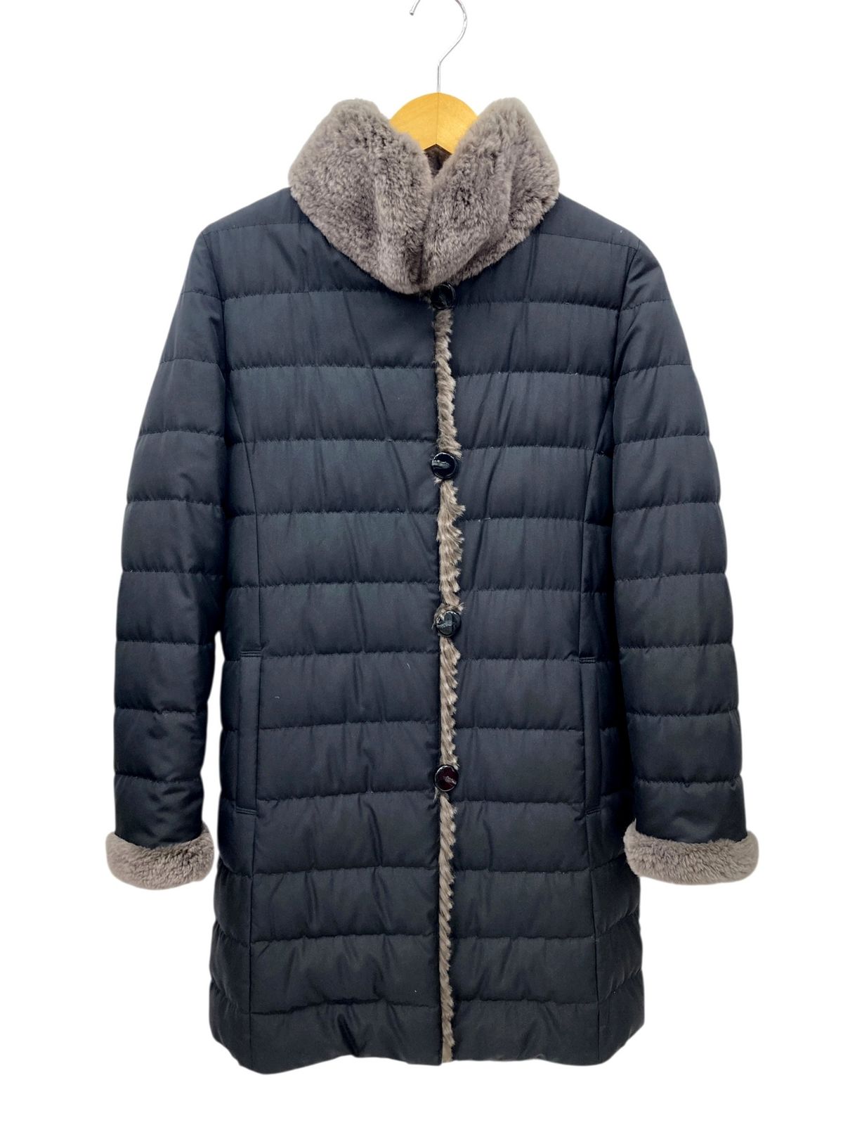 CBF リバーシブル ビーバー 毛皮 ファー ダウンジャケット シルク100％ダウン100％ 11 グレージュ×ブラック レディース|028