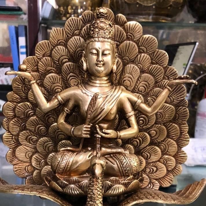 孔雀明王 ブロンズ 銅 置物 オブジェ 仏像 神様 インテリア リビング