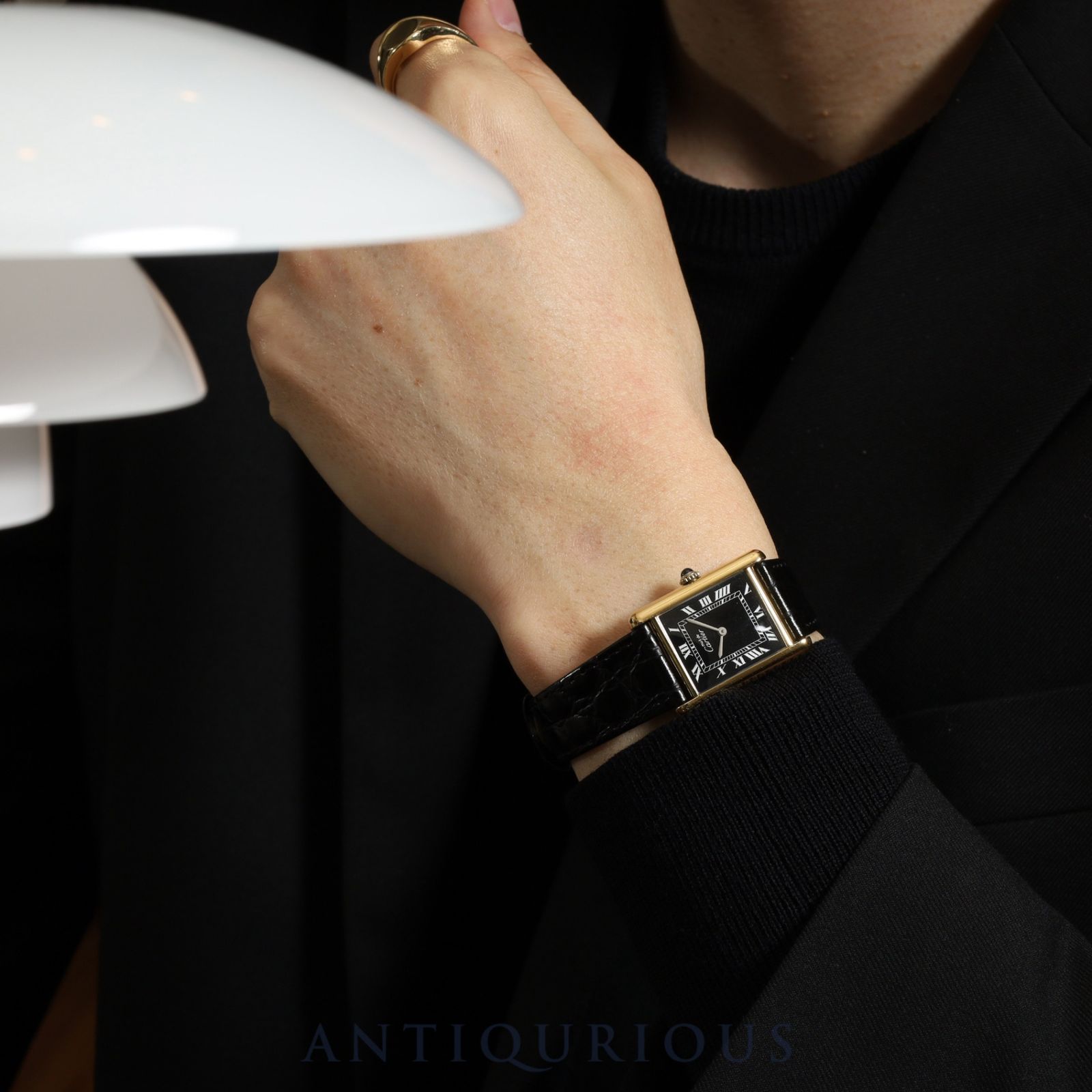  カルティエ マストタンク LM 手巻き Cal 78 1 SV 925 革 尾錠 GP ブラックローマン文字盤 保証書 オーバーホール済み 手巻き時計 腕時計(アナログ)