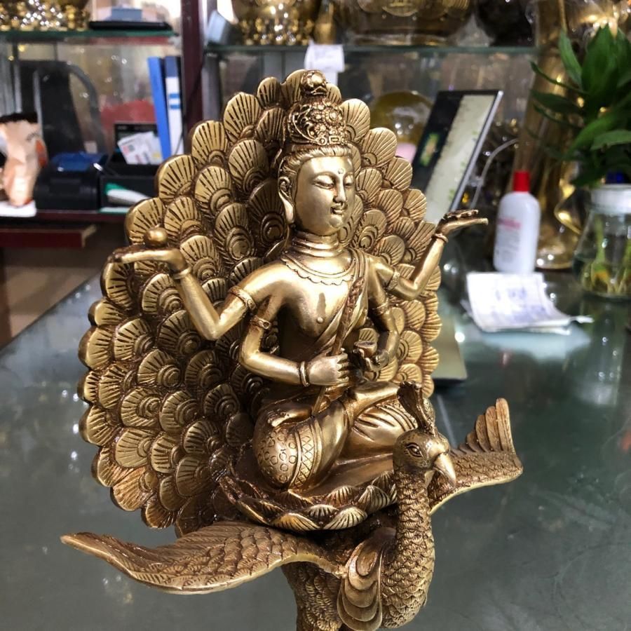 孔雀明王 ブロンズ 銅 置物 オブジェ 仏像 神様 インテリア リビング