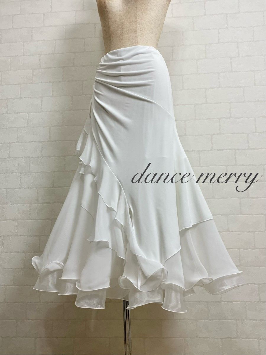 新品 豪華 社交ダンス 白 スカート パーティ タンゴ ワルツ 4764