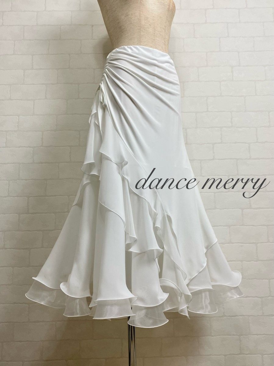 新品 豪華 社交ダンス 白 スカート パーティ タンゴ ワルツ 4764