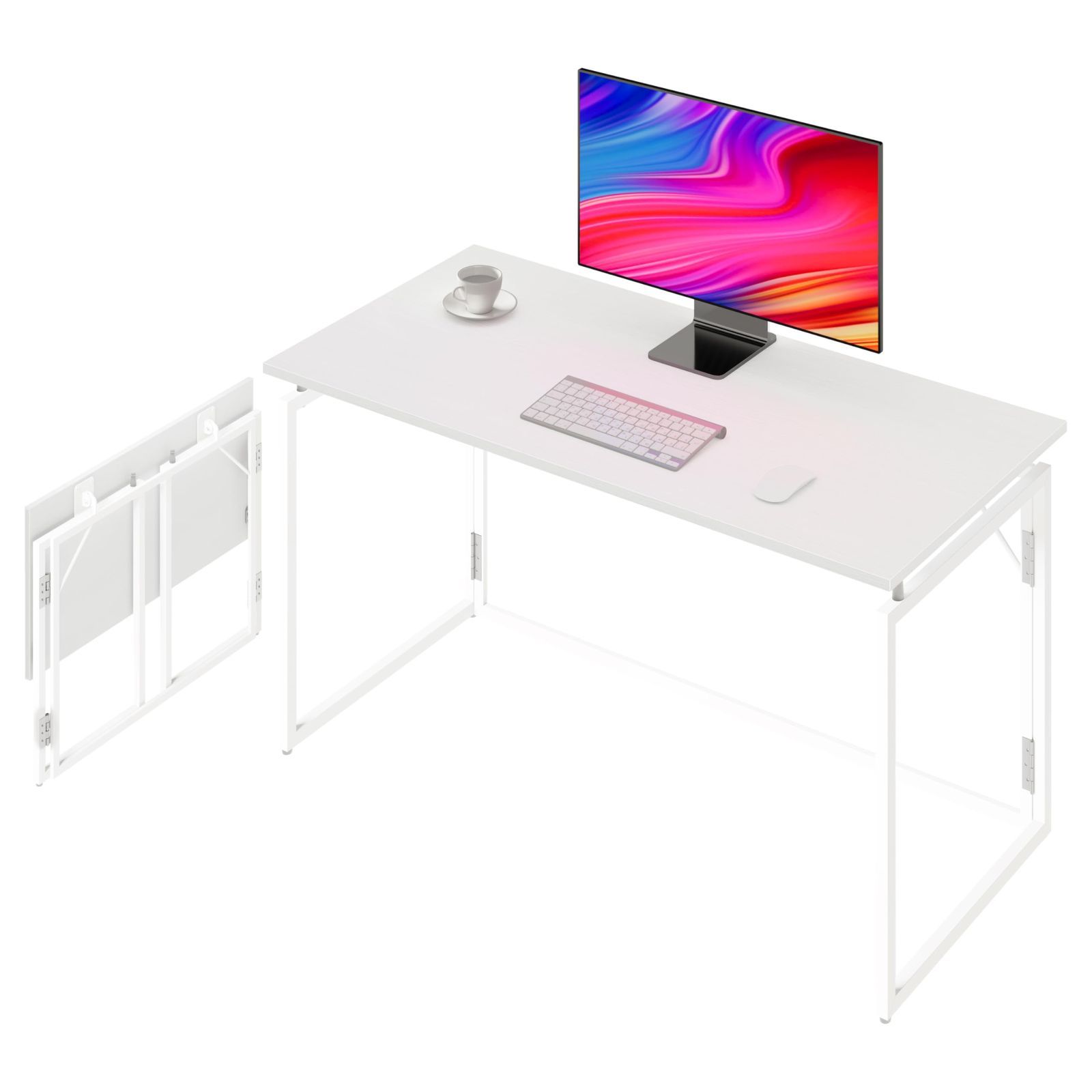 パソコンデスク コンパクト 耐荷重60 kg オフィスワークテーブル 完成品 組み立て不要 省スペース僅か6 cmの薄さ 在宅ワーク デスク 折り畳み ゲーミングデスク 机 在宅勤務 ホワイト 折りたたみテーブル 30インチ
