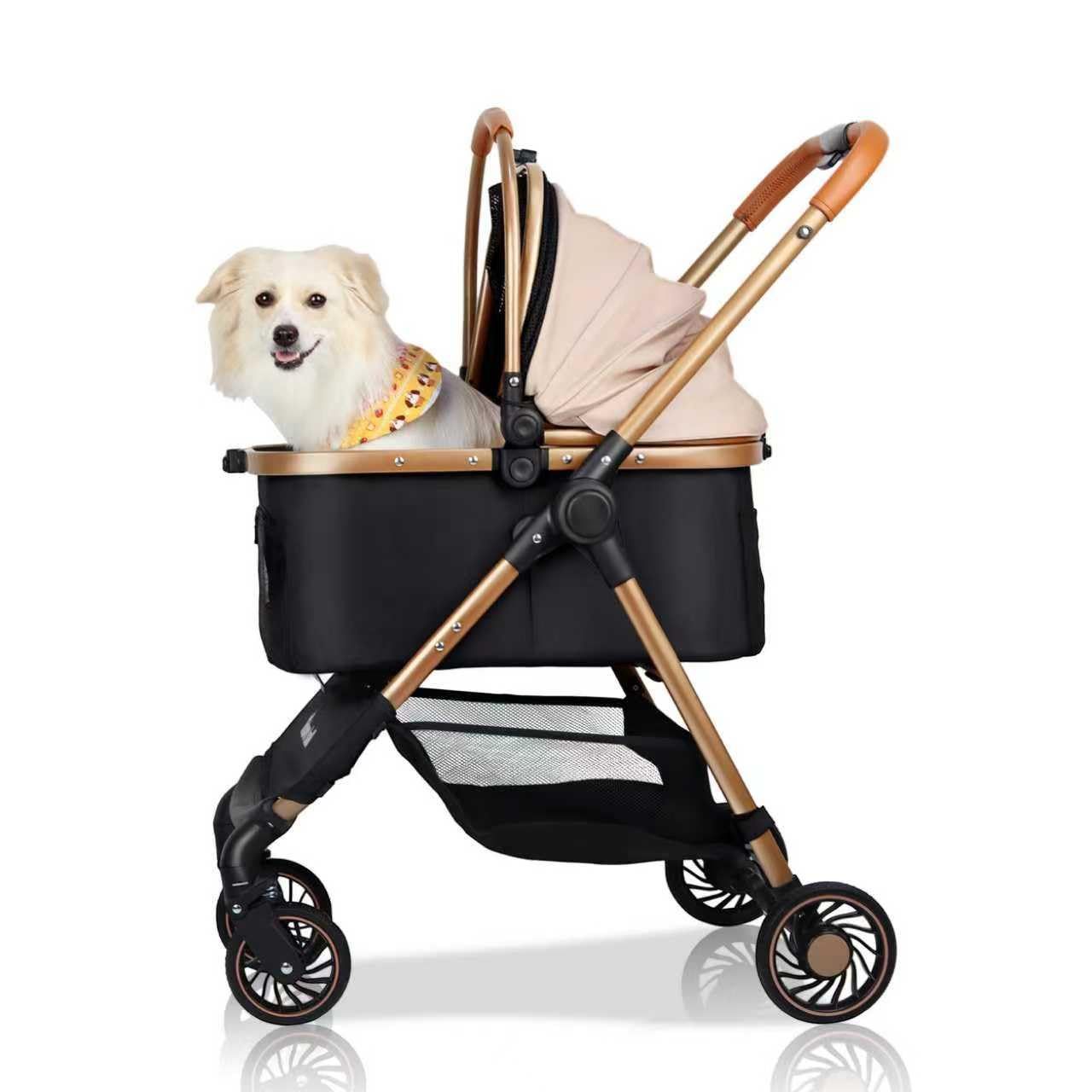 新商品 コンパクト ペットバギー 分離型 広い空間 ゴム製タイヤ 軽量 ワンタッチ折り畳み 通気窓 ペットキャリーカート 後輪ブレーキ付 多頭 中型犬 飛び出し防止 小型犬 通気性 犬用かーと 組み立て簡単 4輪 耐荷重25 KG バギー 犬 外出便利 ペットカ