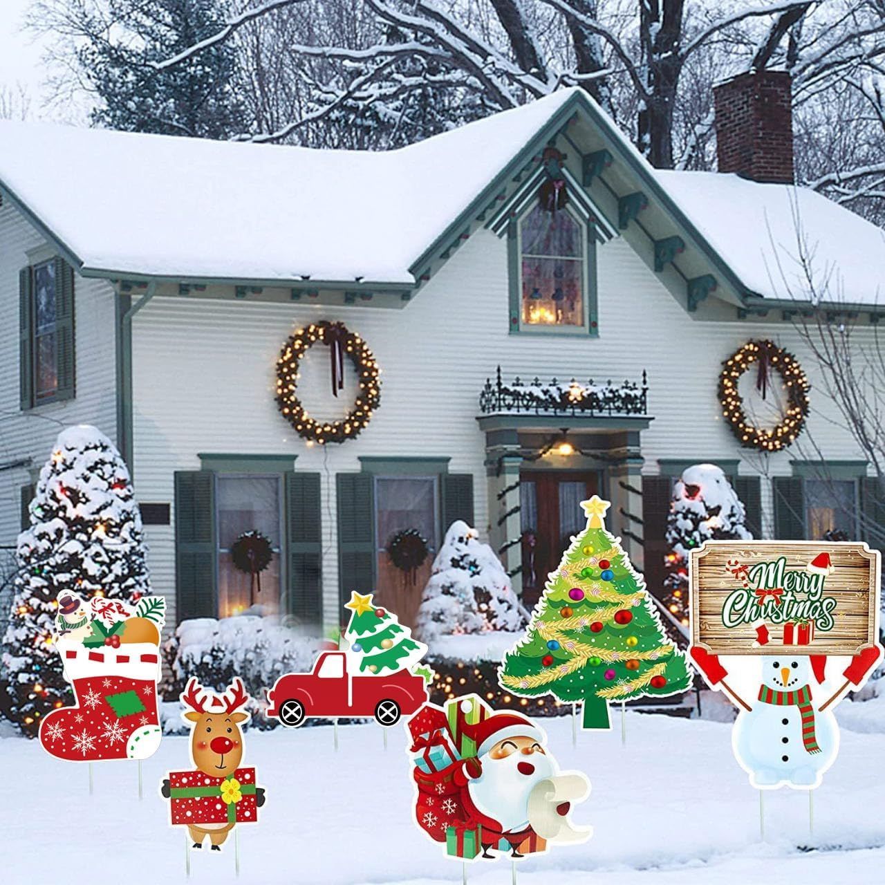 特価商品 屋外 8枚セット クリスマス クリスマス 庭 置物 サンタ 装飾