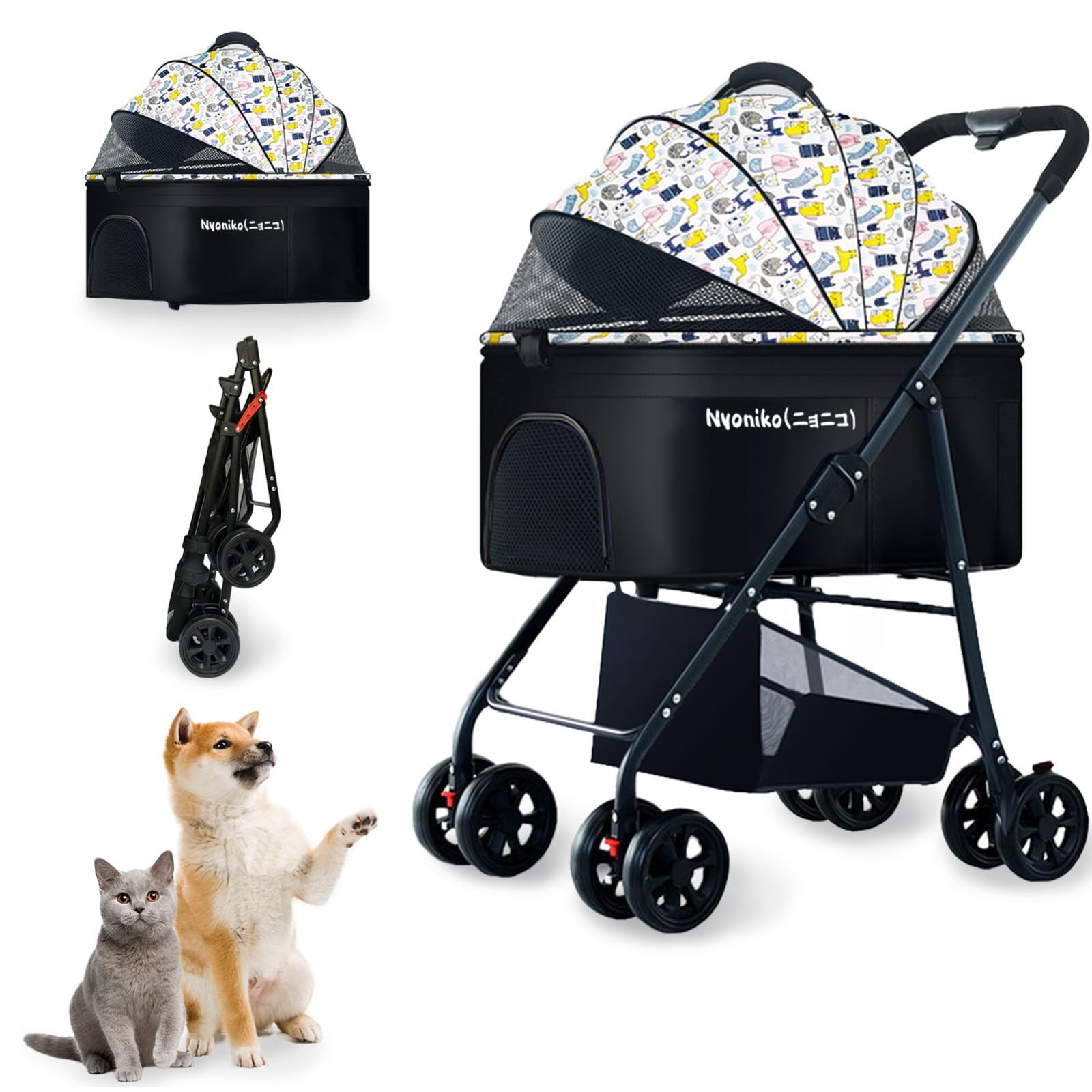 数量 お出かけ 散歩 軽量 耐荷重20 KG Nps 002ーWhite 組み立て簡単 飛び出し防止 多頭 猫 中型犬 小型犬 Cat ペットバギー 犬用ベビーカー ペットキャリーカート 輪ブレーキ付き 前輪360°回転 ワンタッチ pattern 8輪 バ