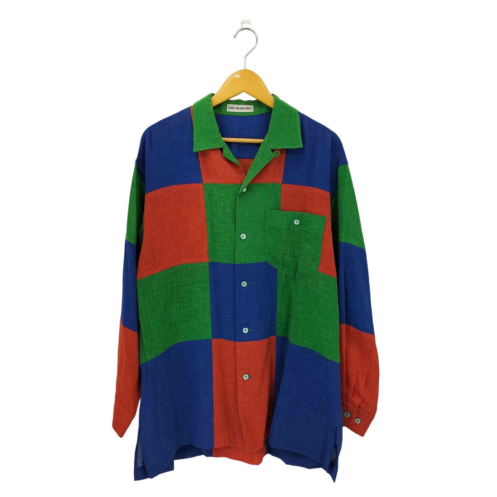 イッセイミヤケメン ISSEY MIYAKE MEN 97 SS 銀タグ マルチ ブロック 切替 開襟 オープン シャツ メンズ JPN L