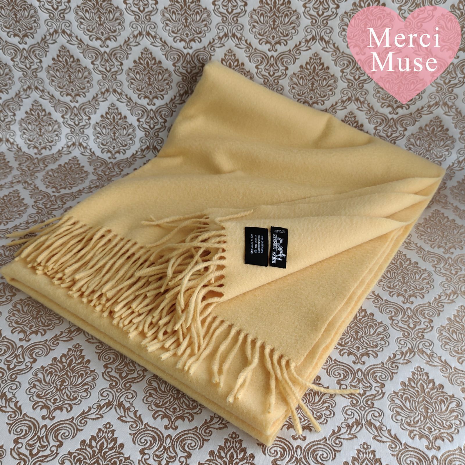 ❤お得なお品❤クリーニング済 カシミヤマフラー大判 イエロー