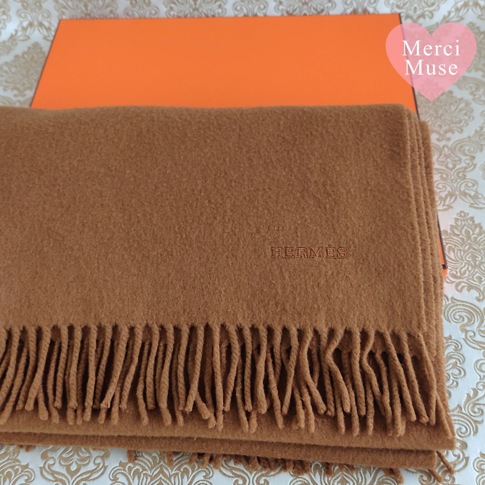 ❤お得なお品❤クリーニング済 カシミヤマフラー大判 ブラウン