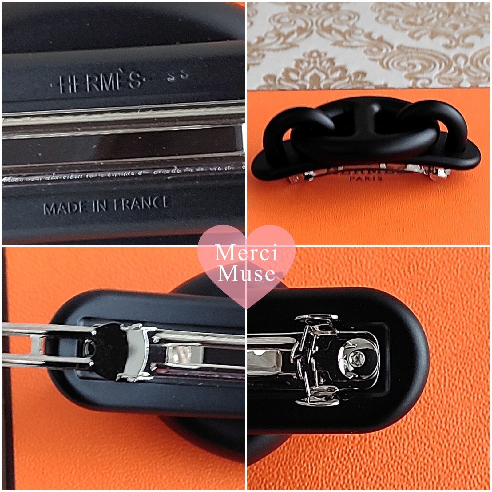 ❤未使用品❤トリマイヨンPMバレッタ ノワール SV金具 エルメス 髪飾り