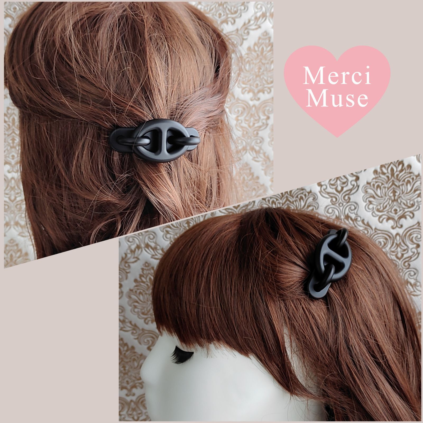 ❤未使用品❤トリマイヨンPMバレッタ ノワール SV金具 エルメス 髪飾り