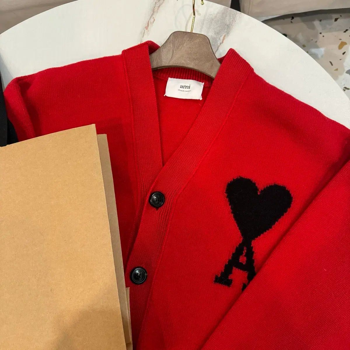 正規品 アミ ビックハート インタルシア カーディガン レッド ブラック