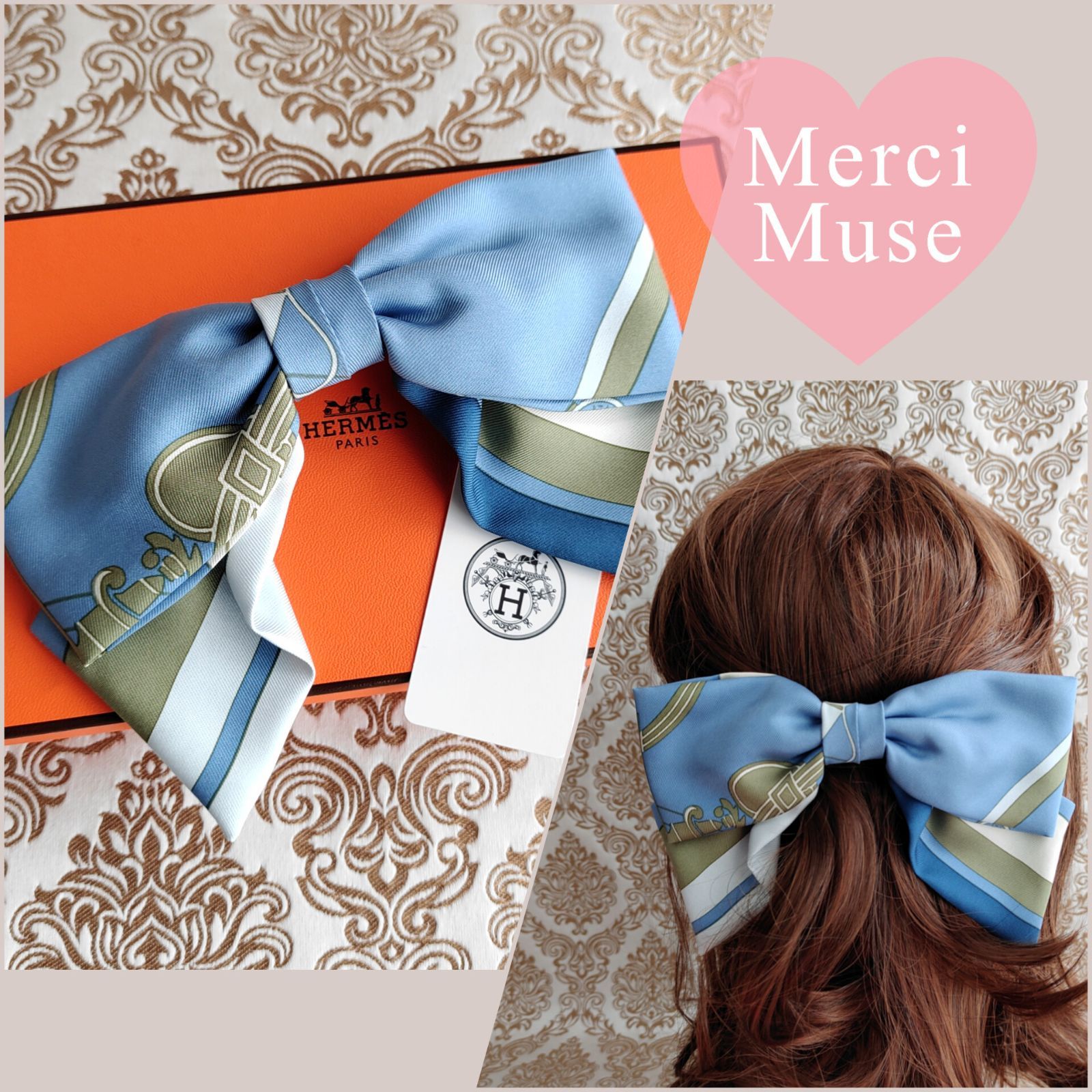 ♥品 エクスリプスバレッタ ライトブルー エルメス シルクの髪飾り MerciMuse メルシーミューズ