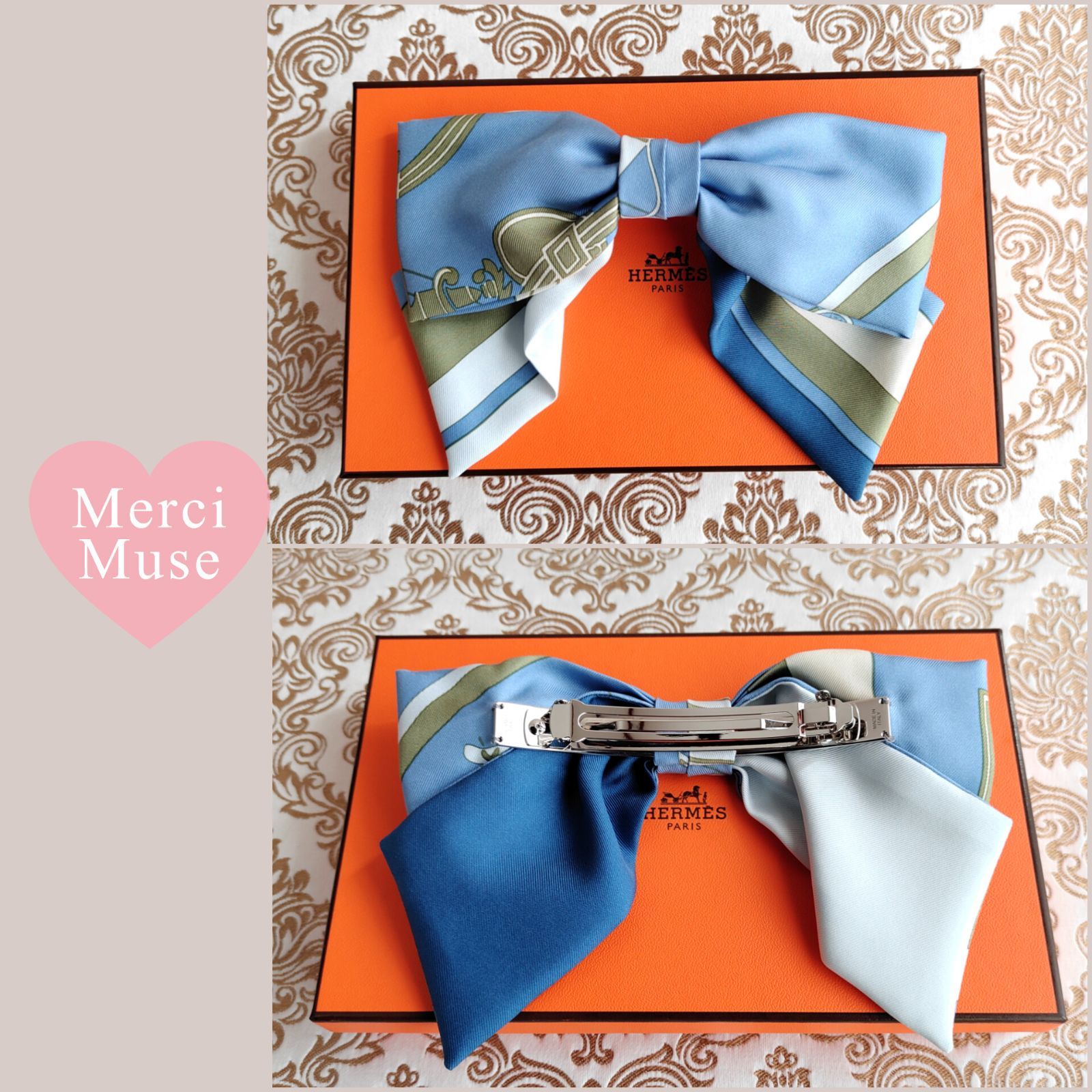 エクスリプスバレッタ ライトブルー エルメス シルクの髪飾り MerciMuse メルシーミューズ