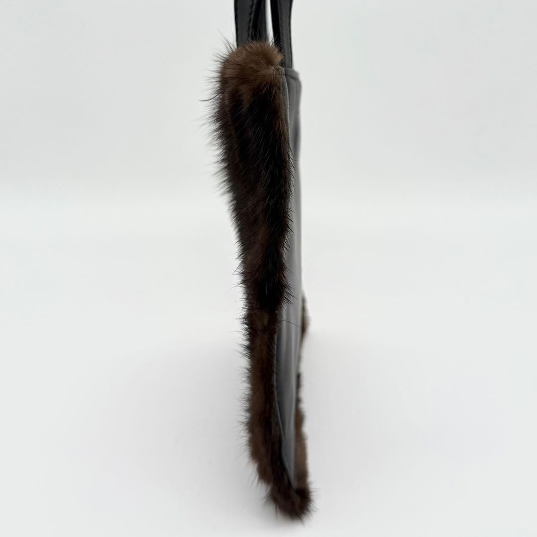 【美品】LOEWE ハンドバッグ ミニトート ナッパレザー ミンクファー 茶 美品】LOEWE ハンドバッグ ミニトート ナッパレザー ミンクファー 茶