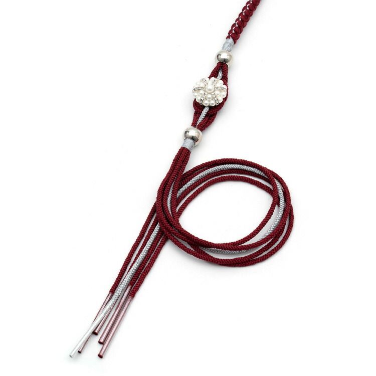  帯締め 振袖用 正絹 ワインレッド 赤紫 赤系 成人式 絹 振袖 おしゃれ 着物 帯〆 銀糸 f obijime 00060 帯締め 帯留め 帯飾り