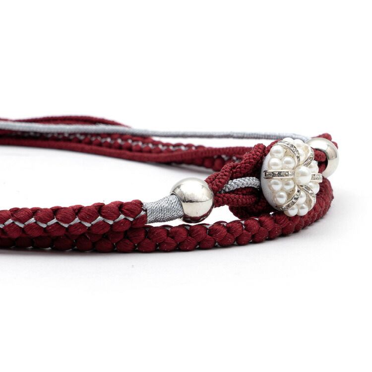 帯締め 振袖用 ♥ 正絹 ワインレッド 赤紫 赤系 成人式 絹 振袖 おしゃれ 着物 帯〆 銀糸 f-obijime-00060