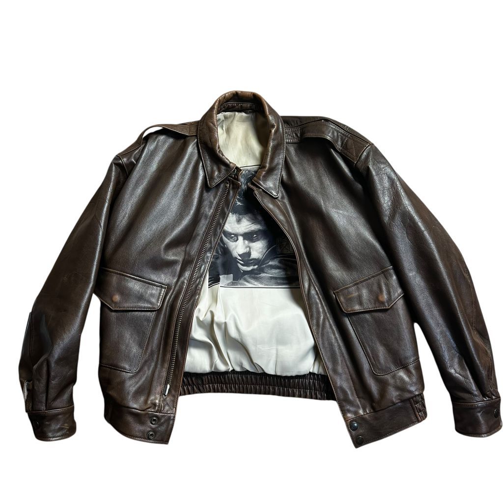 ELSACE メンズ 羊革 レザージャケット ジェームズ・ディーンプリント