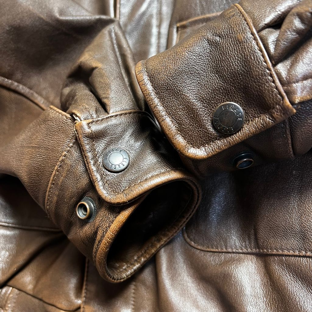 ELSACE メンズ 羊革 レザージャケット ジェームズ・ディーンプリント