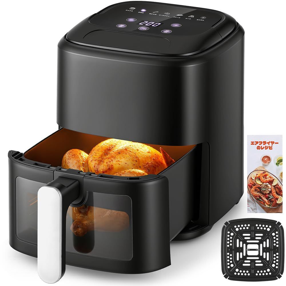 ノンフライヤー 4 5 L 揚げ物 LEDタッチパネル 90 脂質カット 7つのメニュー設定 温度調節 省エネ エアフライヤー 循環熱風 可視窓付き 最高温220℃ 過熱保護 卓上 コンパクト 一人用 電ンオイルフライヤー 惣菜 ポテ