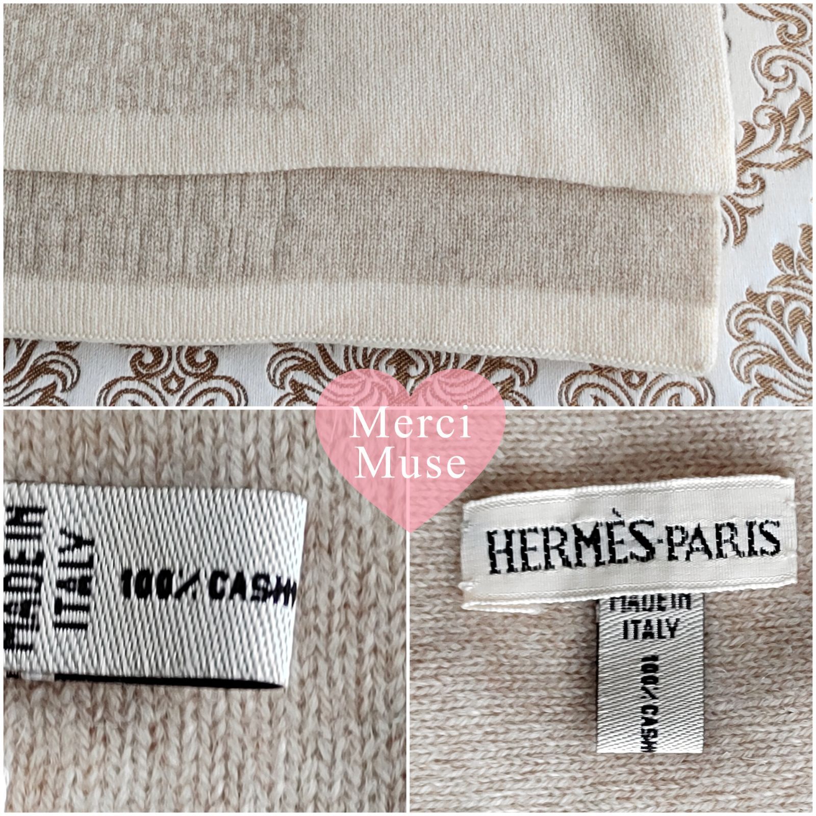 ❤お得なお品❤クリーニング済 カシミヤマフラー ライトベージュ エルメス ❤お得なお品❤クリーニング済 H柄 カシミヤマフラー クリームx