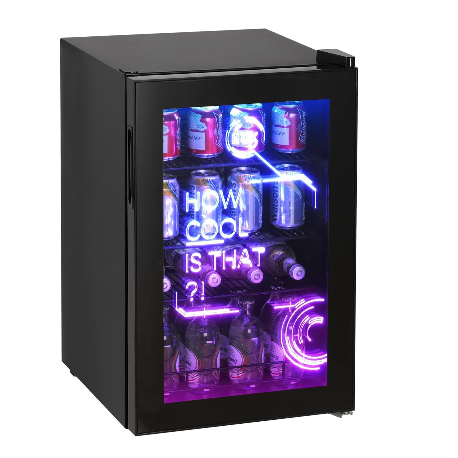 HCK ゲーミング冷蔵庫 69L ドリンク用 RGB LEDネオン 透明ガラスドア