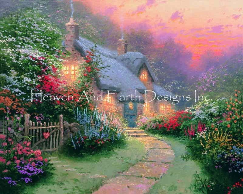 Thomas Kinkade クロスステッチ 図案 刺しゅう チャート 【 Mini Glory of Evening 】 Heaven And Earth Designs 上級者 全面刺し HAED 風景