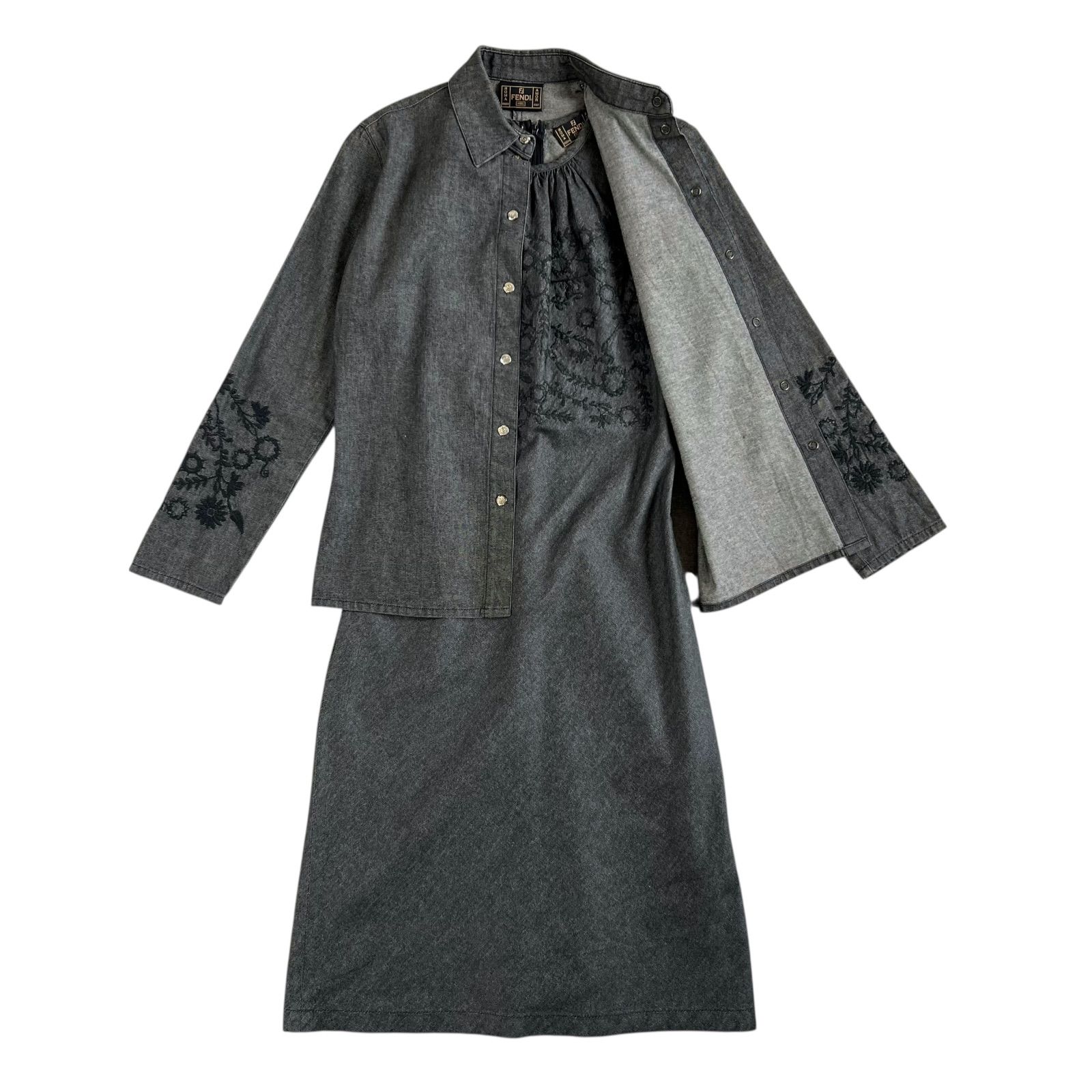 【未使用品】FENDI フェンディ ロングデニムワンピース フラワーモチーフ FENDI / フェンディ フラワーモチーフ デニムジャケット＆ワンピース