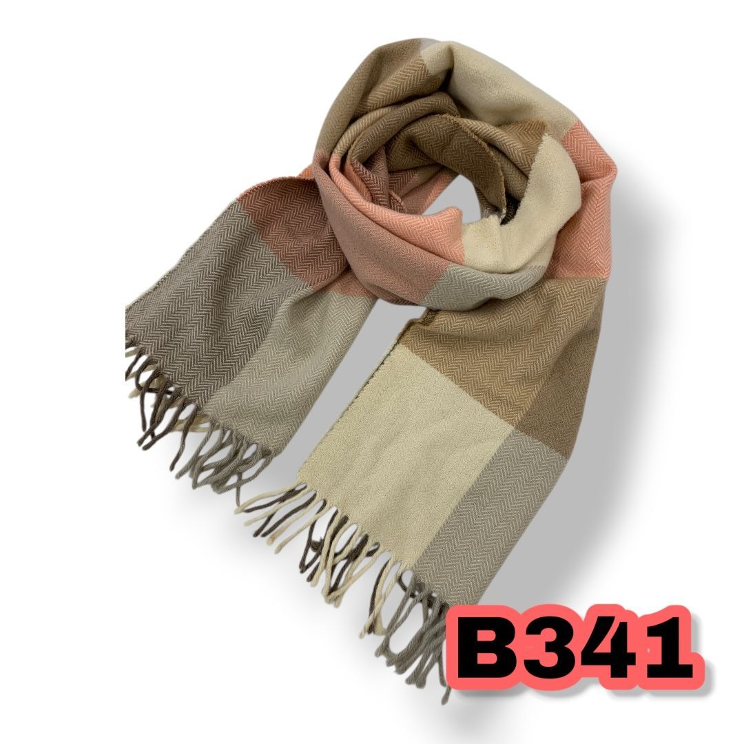 マフラー ベージュ系×ピンク系 横幅35cm 長さ154cm（フリンジ含む