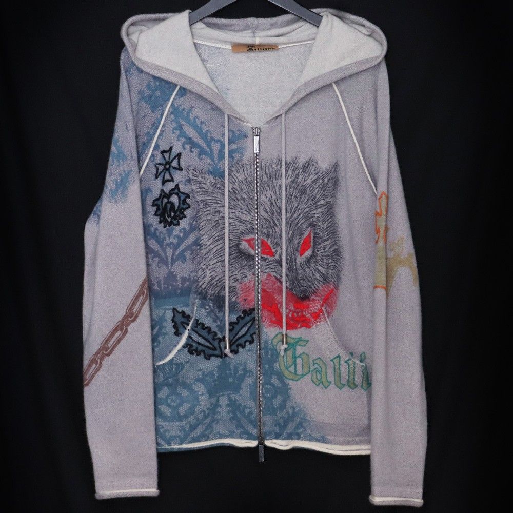 JOHN GALLIANO アーカイブ 刺繍ニットパーカー Sサイズ グレー