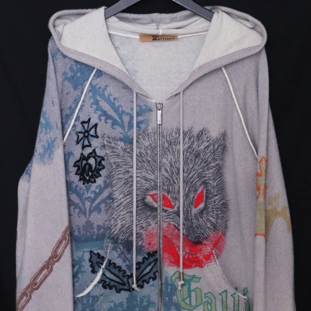 JOHN GALLIANO アーカイブ 刺繍ニットパーカー Sサイズ グレー